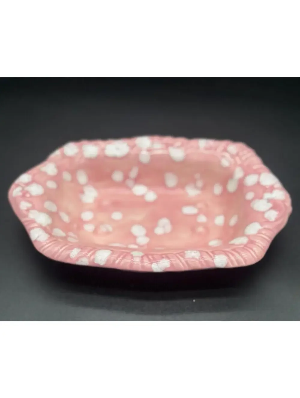 🌸 Vintage Pink White Speckled Ceramic Soap Dish Trinket Dish 1950s 🌸
